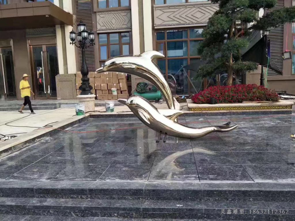 镜面海豚不锈钢雕塑