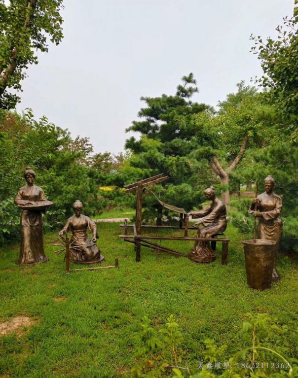 纺织人物标志景观铜雕