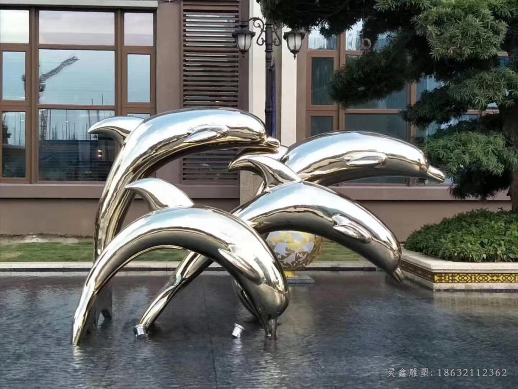 不锈钢海豚嬉戏雕塑