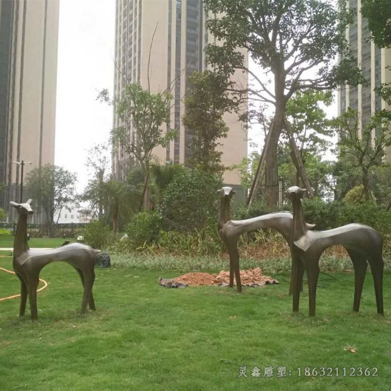 草坪抽象鹿动物铜雕