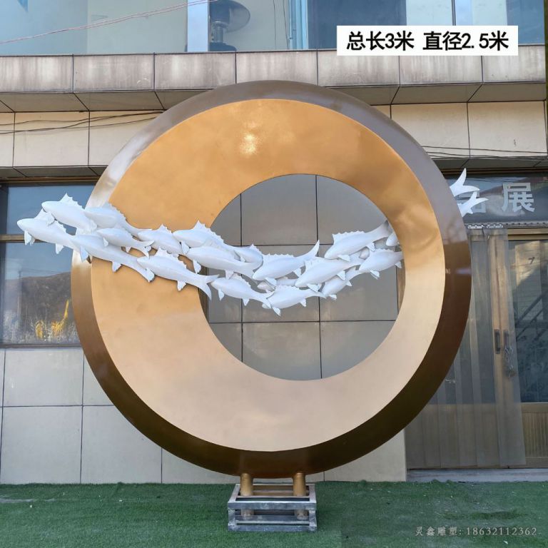 不锈钢鱼群景观雕塑