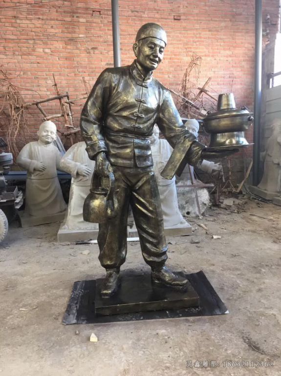 卖火锅人物景观铜雕