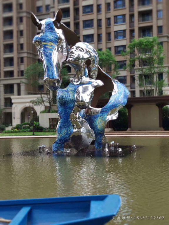 不锈钢抽象马动物雕塑