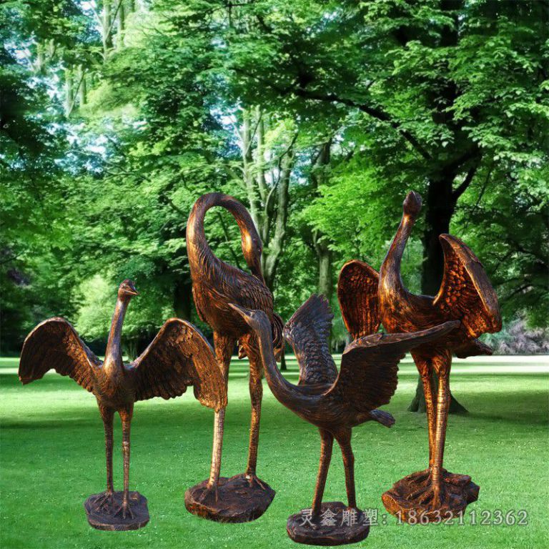 仙鹤组合动物铜雕