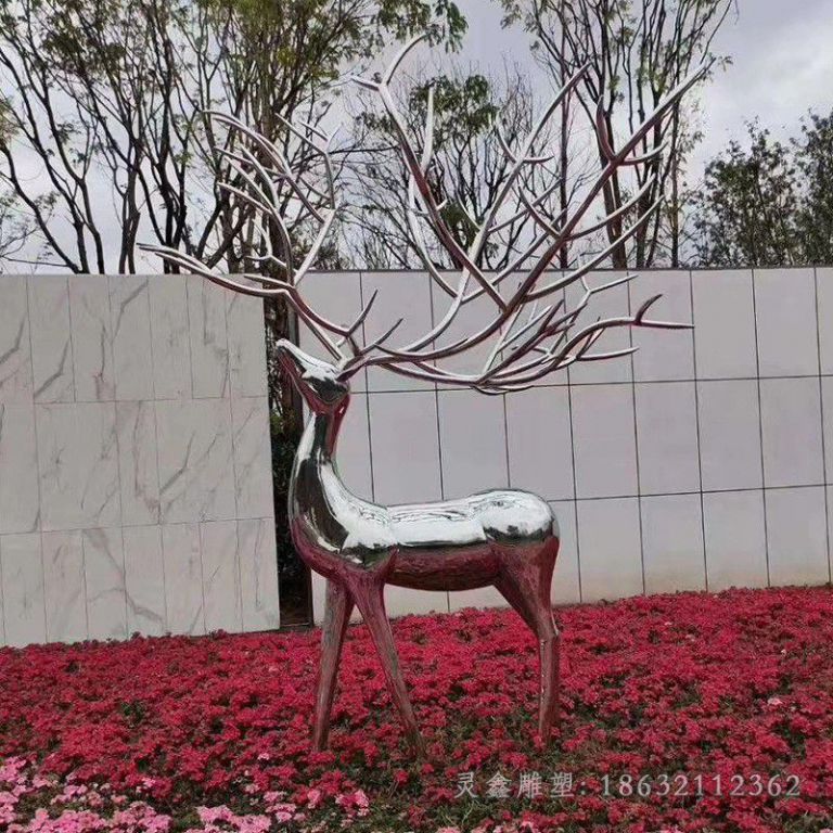 镜面梅花鹿不锈钢雕塑