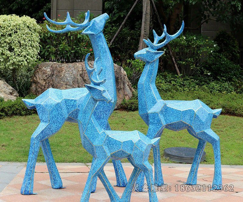 彩绘几何鹿不锈钢雕塑