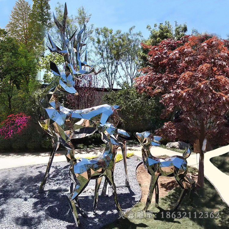 母子小鹿不锈钢雕塑