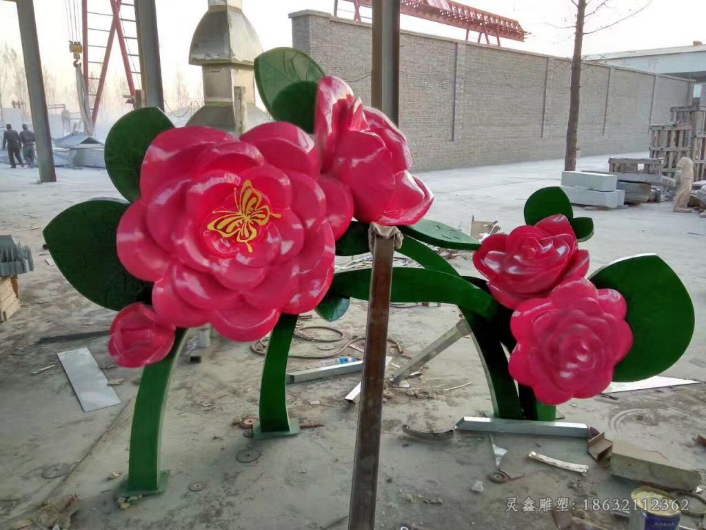 不锈钢牡丹花彩绘雕塑