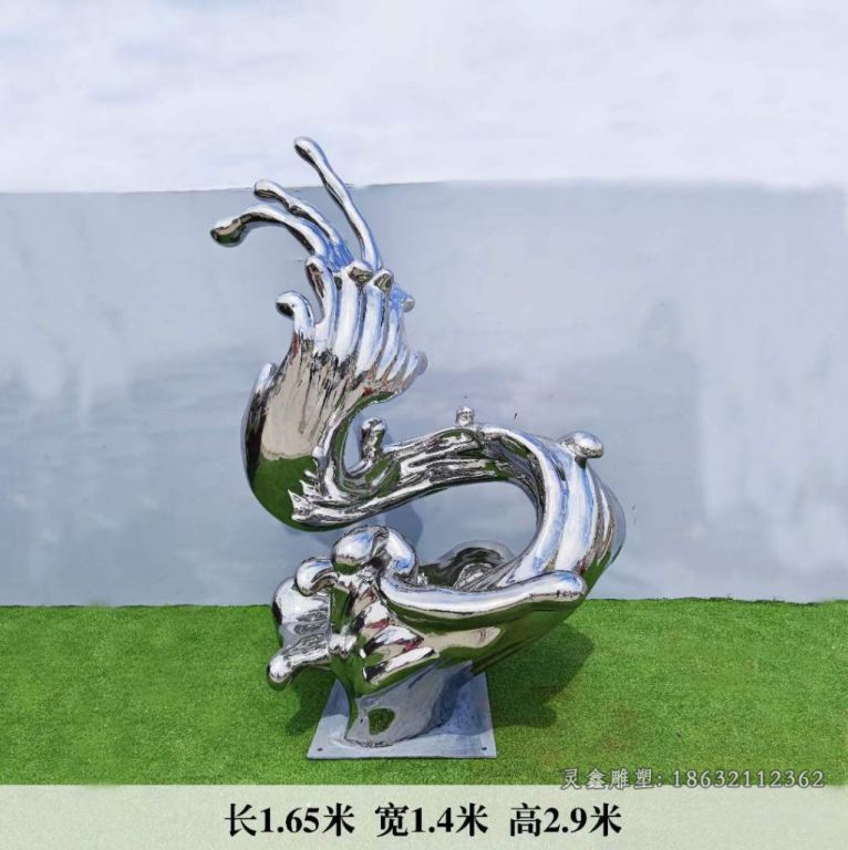 抽象不锈钢镜面海浪雕塑