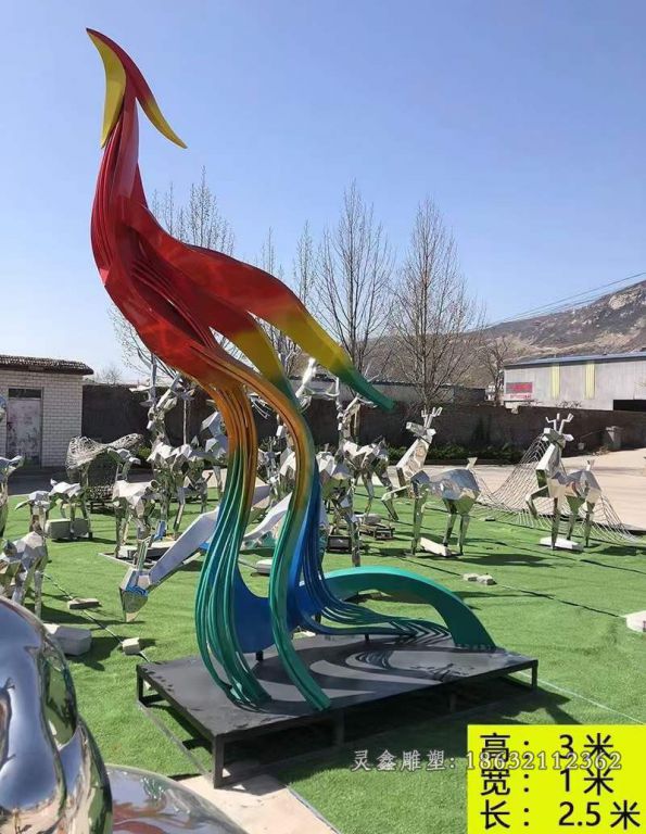 不锈钢彩绘凤凰雕塑