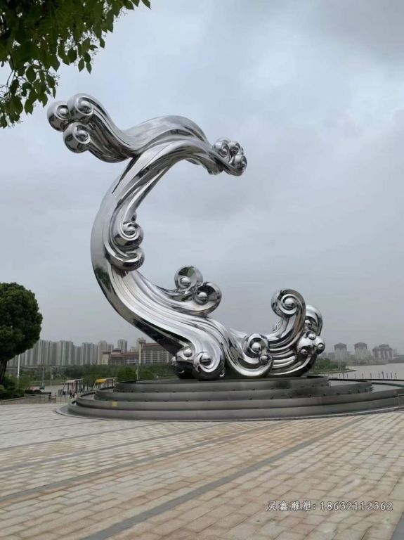 抽象海浪不锈钢标志雕塑