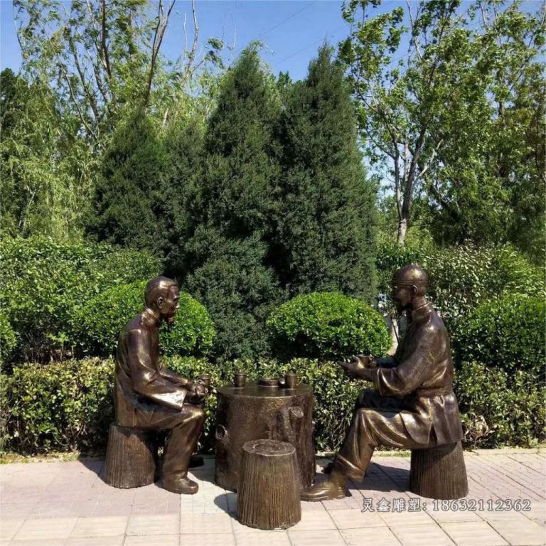 民俗文化品茶人物铜雕