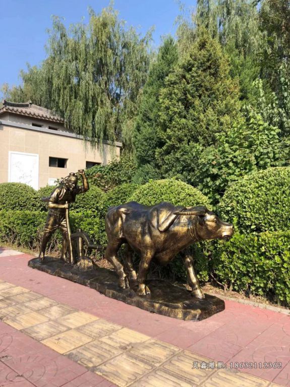 耕地牛农耕景观铜雕