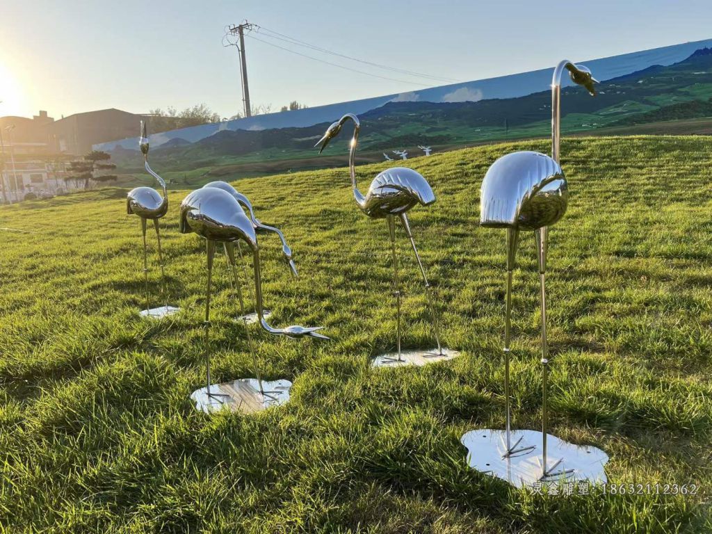 公园火烈鸟不锈钢雕塑