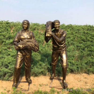 割稻子人物景观铜雕