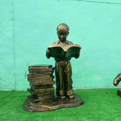 看书小男孩人物铜雕