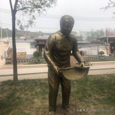 农耕装粮食人物铜雕