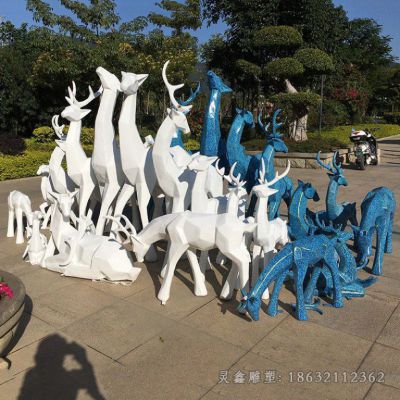 不锈钢群鹿景观雕塑