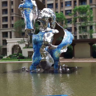 不锈钢抽象马动物雕塑