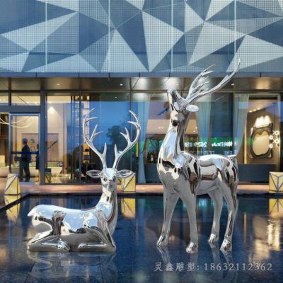 情侣小鹿不锈钢雕塑