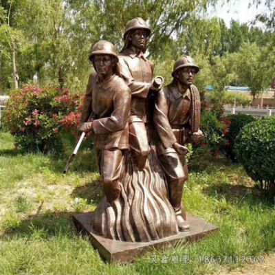 喷水消防员人物铜雕