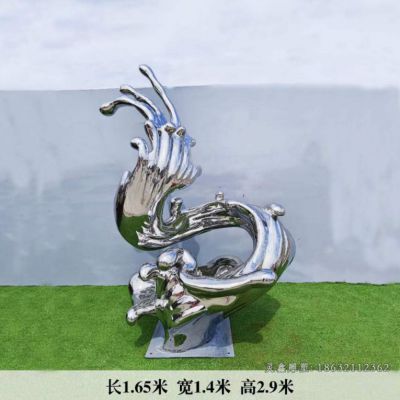 抽象不锈钢镜面海浪雕塑