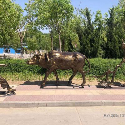 农耕文化农耕牛铜雕