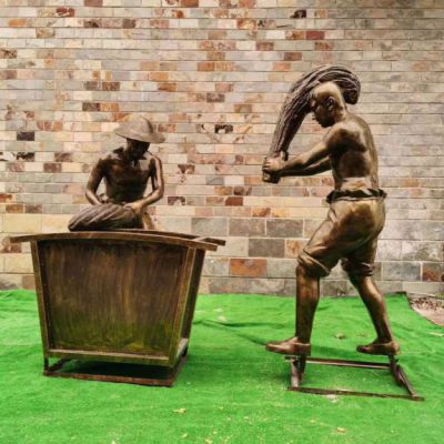 农耕文化甩麦人物铜雕