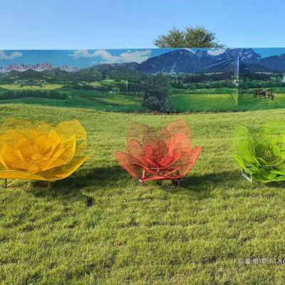 彩绘花朵不锈钢景观雕塑